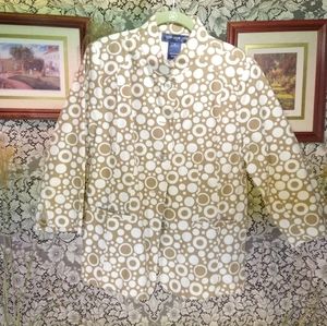 Susan Graver beige tan cream white lightweight jacket circle cotton 3/4 sleeve